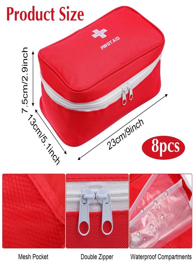 AojSup 8 Pack Empty First Aid Bag, Emergency Bag Empty, First Aid Case, Portable Medical Storage Pouch for Camping Hiking Travel Home Office (Red) - Image 2